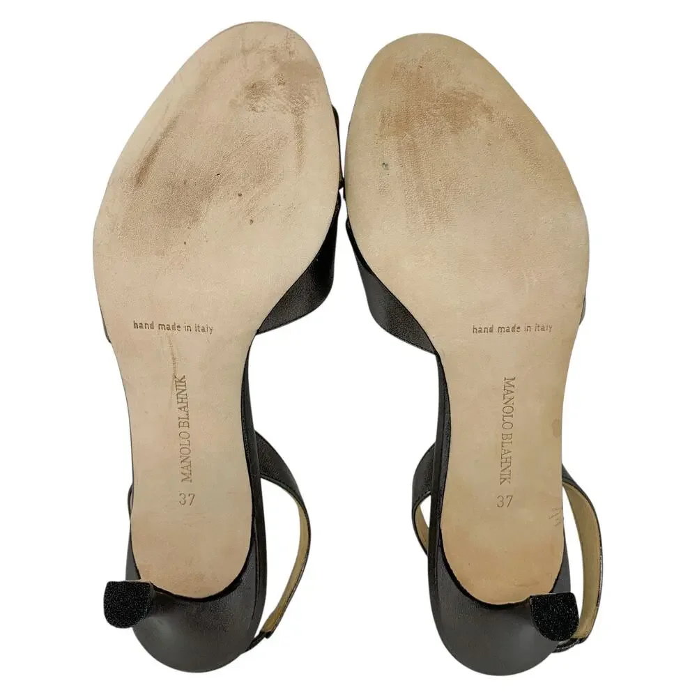 Manolo Blahnik Budingasling Bronze Metallic Knot Slingbacks 37
